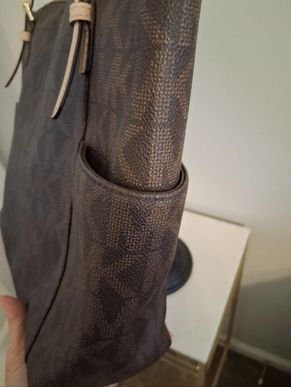 Michael Kors Brown & Tan Signature Leather Tote With Tan Leather Straps - Picture 3 of 10